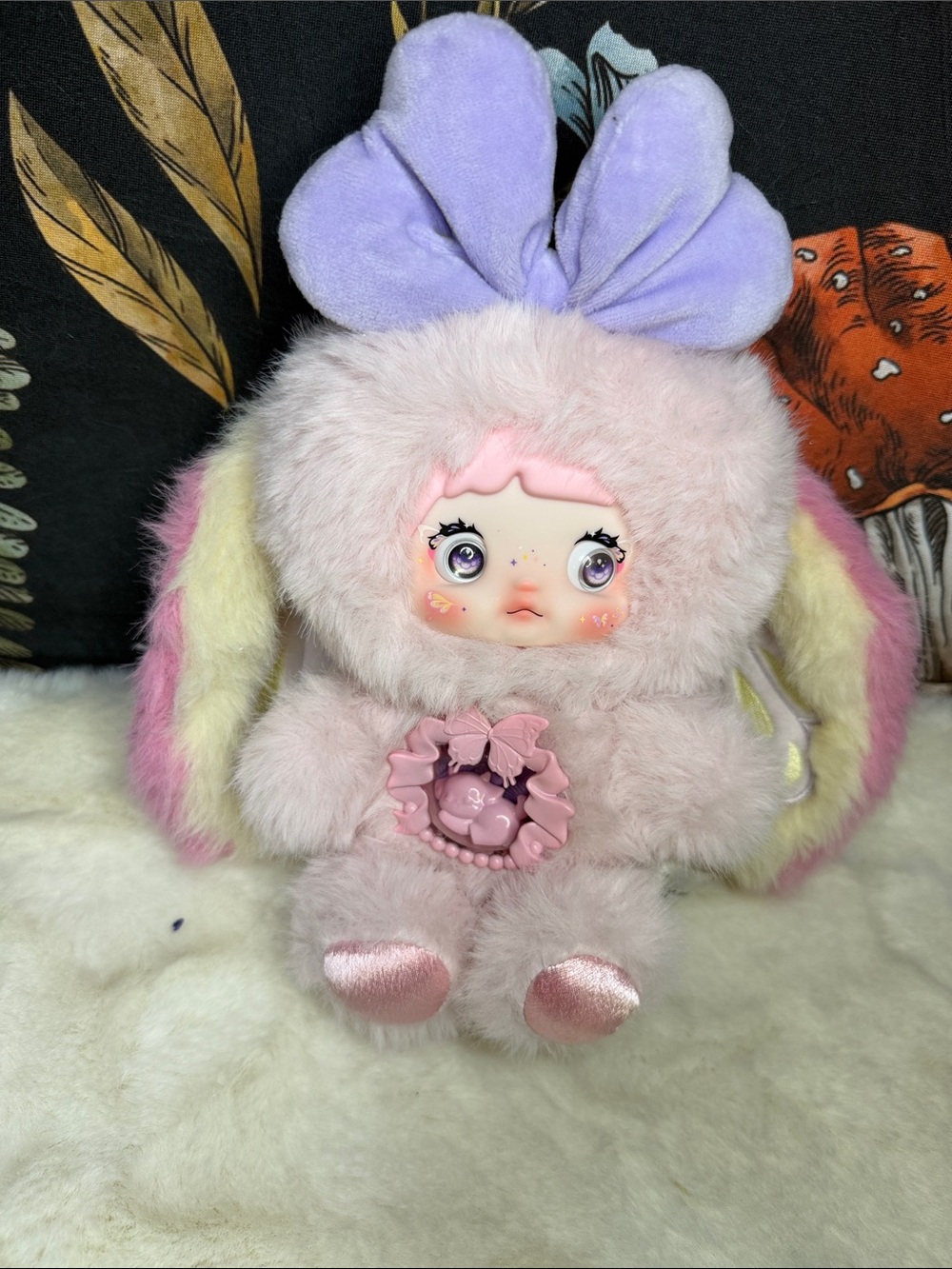Plush Pink Bunny Plush Toy with Lavender Bow - Adorable Small Pet Plush